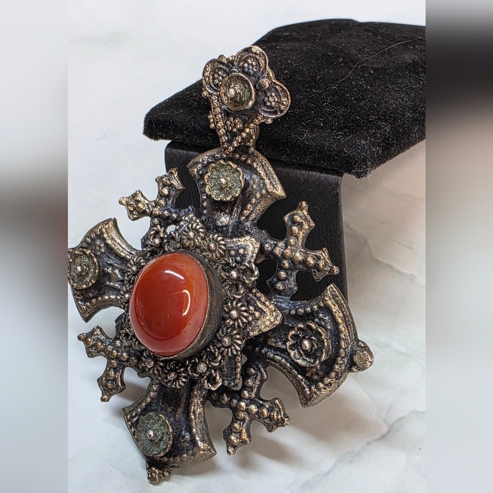 ANTIQUE CONTINENTAL 800 SILVER GOTHIC CROSS Brooch / Pendant | ca. 1900-1915 - Picture 4 of 12